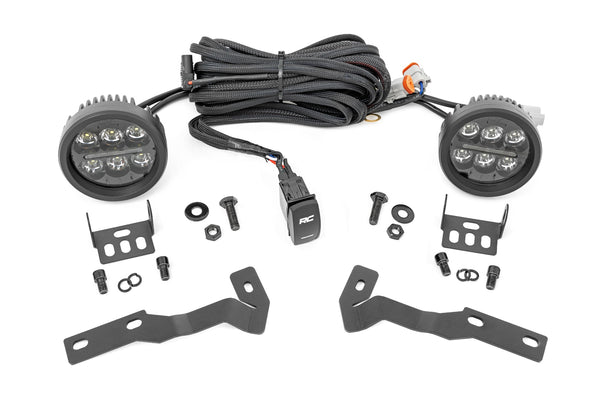 Rough Country - LED Light Kit - Ditch Mount - Black Series Round - 3.5 Inch - Amber DRL - Toyota Tacoma (16-23)