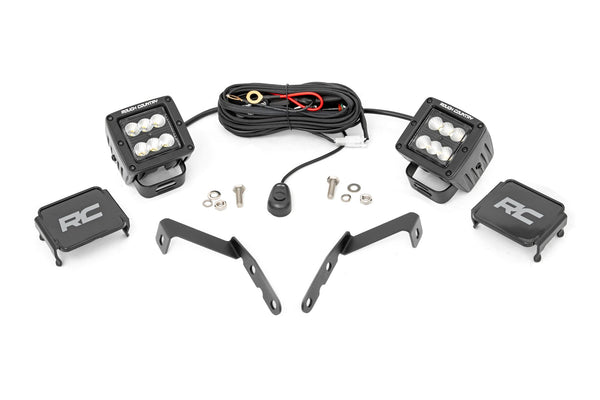 Rough Country - LED Light Kit - Ditch Mount - 2 In. Black Pair - Flood - Chevy 1500 & Chevy/GMC 2500HD/3500HD (07-14)
