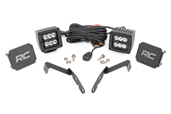 Rough Country - LED Light Kit - Ditch Mount - 2 In. Black Pair - Spot - Chevy 1500 & Chevy/GMC 2500HD/3500HD (07-14)