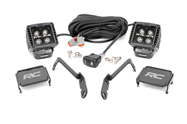 Rough Country - LED Light - Ditch Mount - 2 In. Black Pair - Amber DRL - Chevy 1500 (2007-2013)