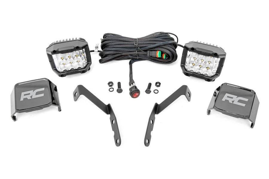 Rough Country - LED Light Kit - Ditch Mount - 3 In. OSRAM - Wide - Chevy 1500 & Chevy/GMC 2500HD/3500HD (07-14)