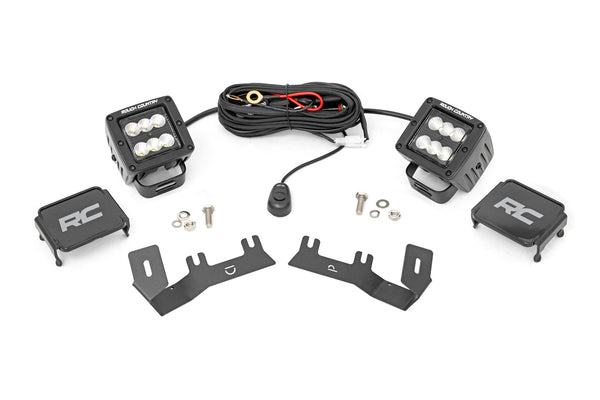 Rough Country - LED Ditch Light Kit - 2in Black Pair - Flood - Chevy/GMC 1500 (14-18 & Classic)