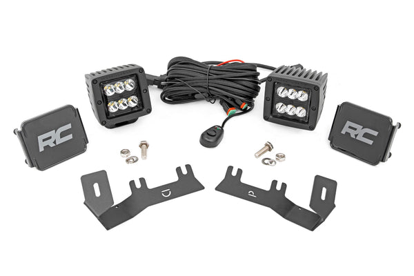 Rough Country - LED Ditch Light Kit - 2in Black Pair - Spot - Chevy/GMC 1500 (14-18 & Classic)