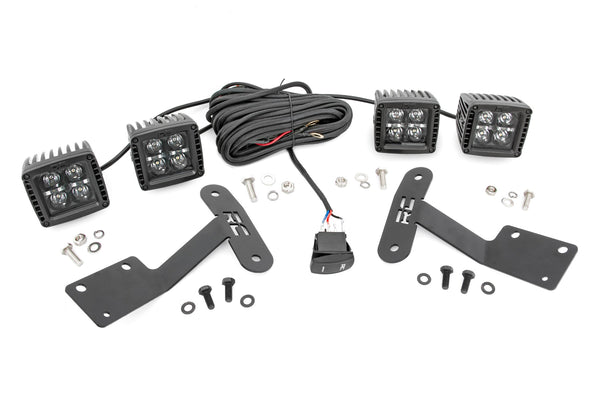 Rough Country - LED Light Kit - Ditch Mount - Dual 2 In. Black Pairs - Amber DRL - Toyota Tundra (14-21)