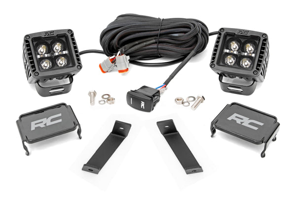 Rough Country - LED Light Kit - Ditch Mount - 2 In. Black Pair - Amber DRL - Jeep Cherokee KL (14-21)