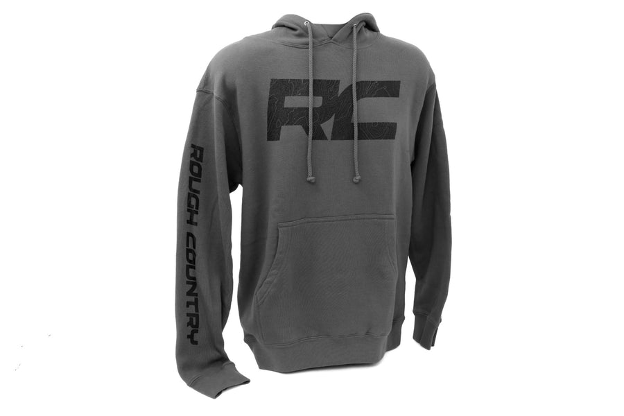 Rough Country - Rough Country Hoodie - RC Topographical Sleeve - Charcoal - XL