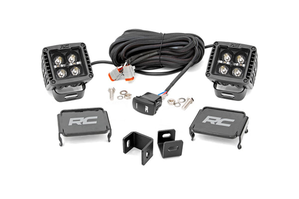 Rough Country - LED Light Kit - Ditch Mount - 2 In. Black Pair - White DRL - Toyota Tundra (22-25)