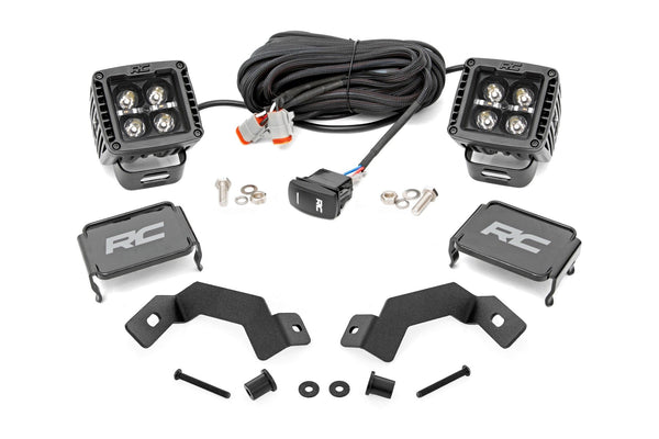 Rough Country - LED Light Kit - Ditch Mount - 2 In. Black Pair - White DRL - Toyota Land Cruiser (24-25)