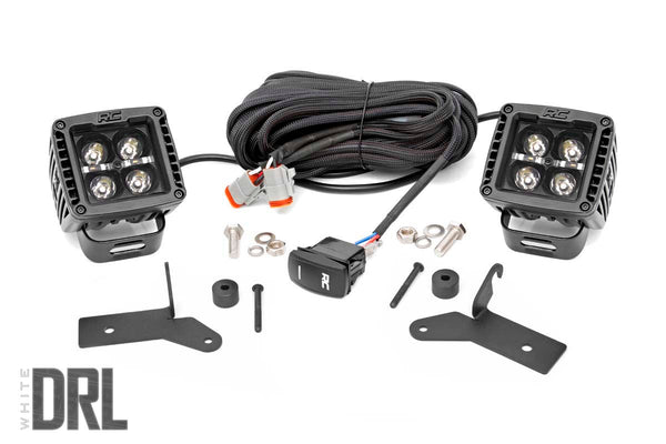 Rough Country - LED Light Kit - Hinge Mount - 2 In. Black Pair - White DRL - Jeep Gladiator JT/Wrangler JL (18-25)