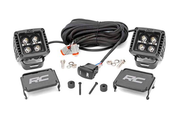 Rough Country - LED Light Kit - Cowl Mount - 2 In. Black Pair - White DRL - Jeep Gladiator JT/Wrangler JL (18-25)