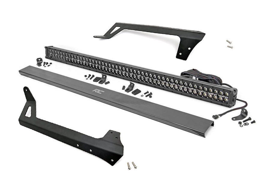 Rough Country - LED Light - Windshield Mnt - 50 In. Black Dual Row - White DRL - Jeep Wrangler JK (07-18)