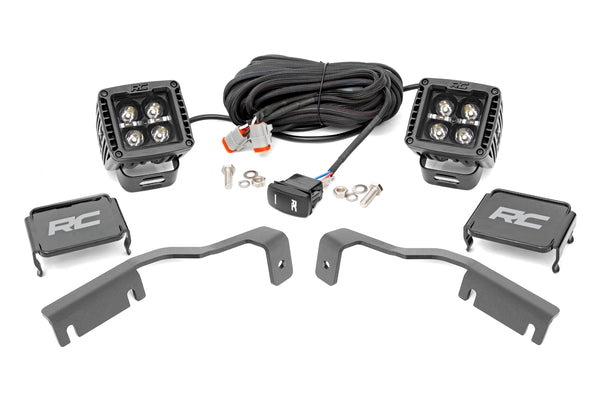 Rough Country - LED Light Kit - Ditch Mount - 2 In. Black Pair - White DRL - Nissan Frontier (22-25)