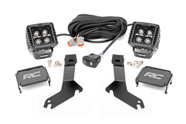 Rough Country - LED Light Kit - Ditch Mount - 2 In. Black Pair - White DRL - Chevy Silverado 1500 (99-06)