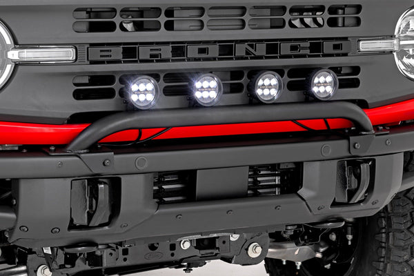Rough Country - Light Bar Mount - 3.5 In. Round LED (Quad) - Black - Amber DRL - OE Modular Steel - Ford Bronco (21-24)