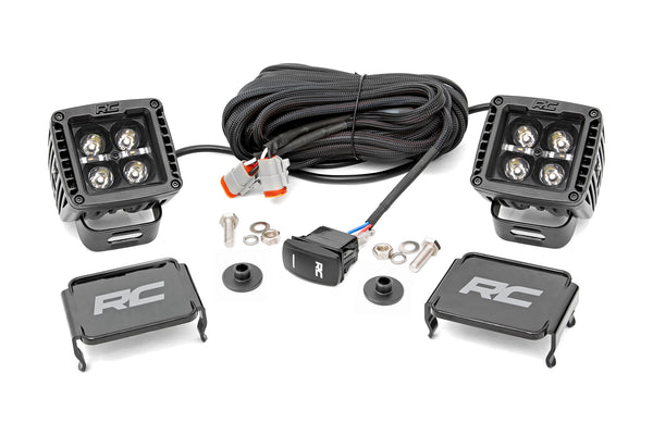 Rough Country - LED Light Kit - Ditch Mount - 2 In. Black Pair - Amber DRL - Ford Bronco (21-25)