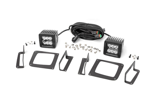 Rough Country - LED Light Kit - Fog Mount - 2 In. Black Pair - GMC Sierra 1500 2WD/4WD (14-15)