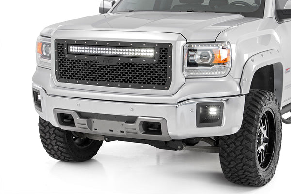 Rough Country - Mesh Grille - 30 In. Dual Row LED - Black - GMC Sierra 1500 2WD/4WD (2014-2015)