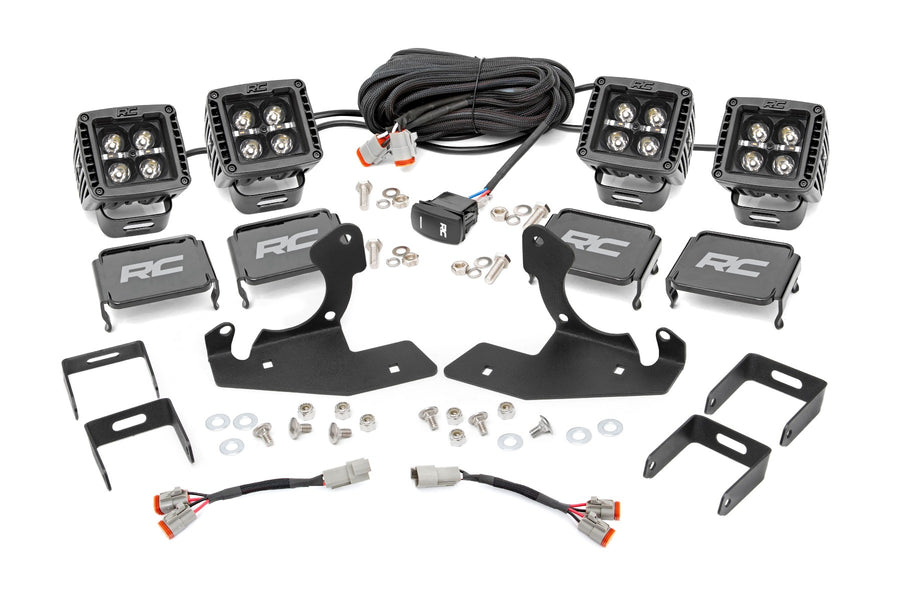 Rough Country - LED Light Kit - Fog - 2 In. Black Pairs X2 - White DRL - Chevy Silverado 1500/2500HD/3500HD 2WD/4WD