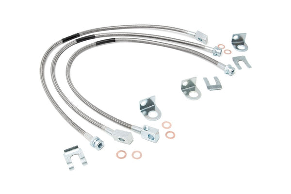 Rough Country - Jeep Front & Rear Stainless Steel Brake Lines - 4-6in Lifts (XJ/YJ/TJ)
