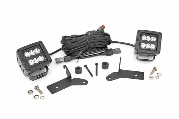 Rough Country - LED Light Kit - Hinge Mount - 2 In. Black Pair - Jeep Gladiator JT/Wrangler JL (18-25)