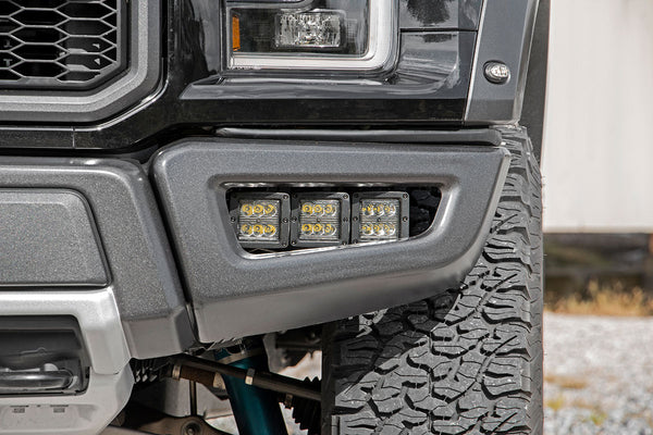 Rough Country - LED Light Kit - Fog Mount - Triple 2 In. Black Pair - Ford Raptor 4WD (17-20)