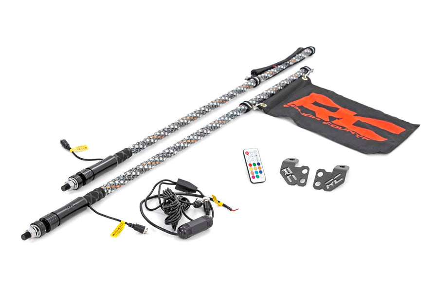 Rough Country - Whip Mount - Cage - 4' Multl-Color LED Whip Pair - Polaris RZR XP 1000