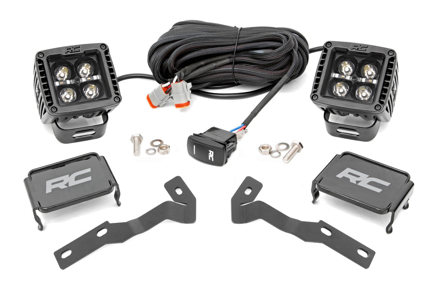 Rough Country - LED Light Kit - Ditch Mount - 2 In. Black Pair - Amber DRL - Toyota Tacoma (16-23)