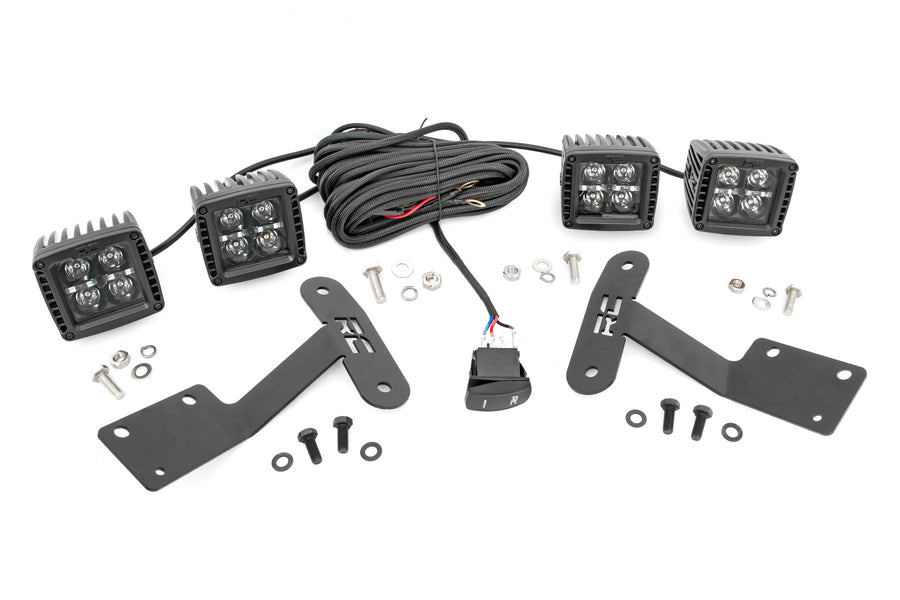Rough Country - LED Light Kit - Ditch Mount - Dual 2 In. Black Pairs - Amber DRL - Toyota Tundra (14-21)