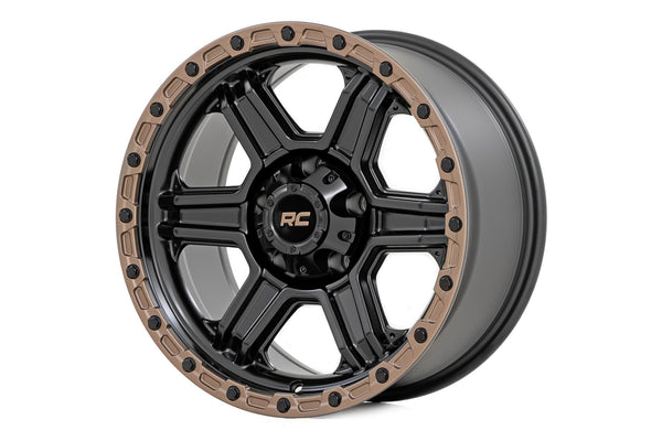 Rough Country - Rough Country 79 Series Wheel/One-Piece/Semi Gloss Black W/Bronze Ring/18x9/6x5.5 -+18mm