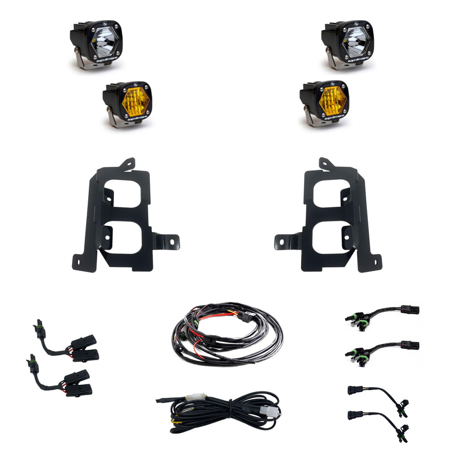 S1 Dual Fog Pocket Kit - '20-23 Sierra 2500HD/3500HD (Wide Cornering/Spot; Baja Amber/Clear)